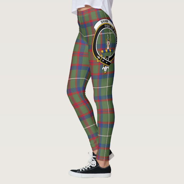 Scotstee Klan Shaw Grönt Modern Vapensköld Tartan  Leggings (Vänster)