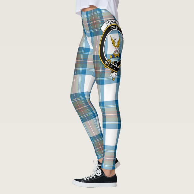 Scotstee Klan Stewart Muted Blue Vapensköld Tartan Leggings (Vänster)