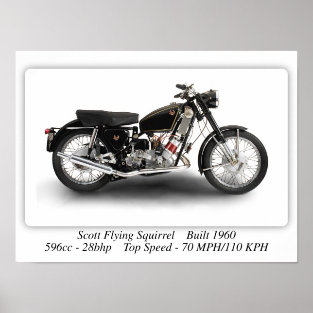 Scott Flies Squirrel Motorcykel - A3 Skriv ut Poster (Framsidan)