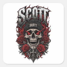 Scott Gothic Skull Personlig Namndesign Fyrkantigt Klistermärke