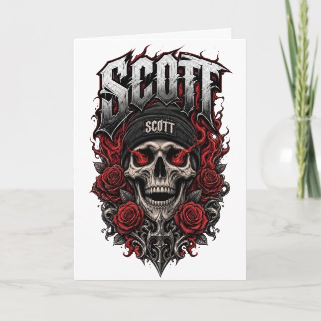 Scott Gothic Skull Personlig Namndesign Kort (Framsida)