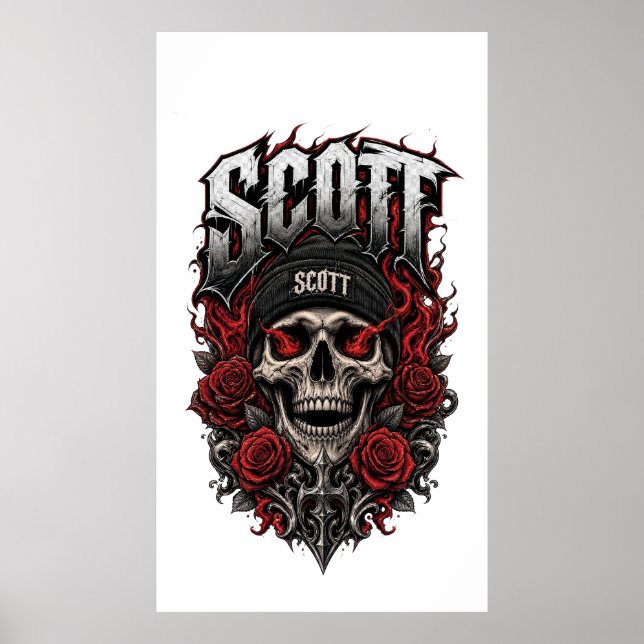 Scott Gothic Skull Personlig Namndesign Poster (Framsidan)