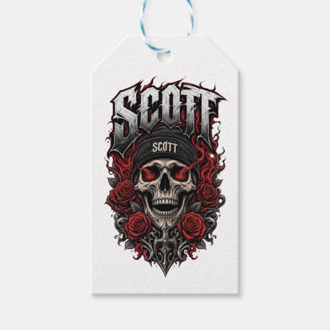 Scott Gothic Skull Personlig Namndesign Presentetikett (Framsidan)