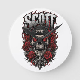 Scott Gothic Skull Personlig Namndesign Rund Klocka
