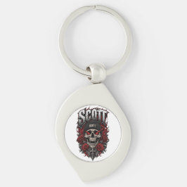 Scott Gothic Skull Personlig Namndesign Swirl Silverfärgad Nyckelring