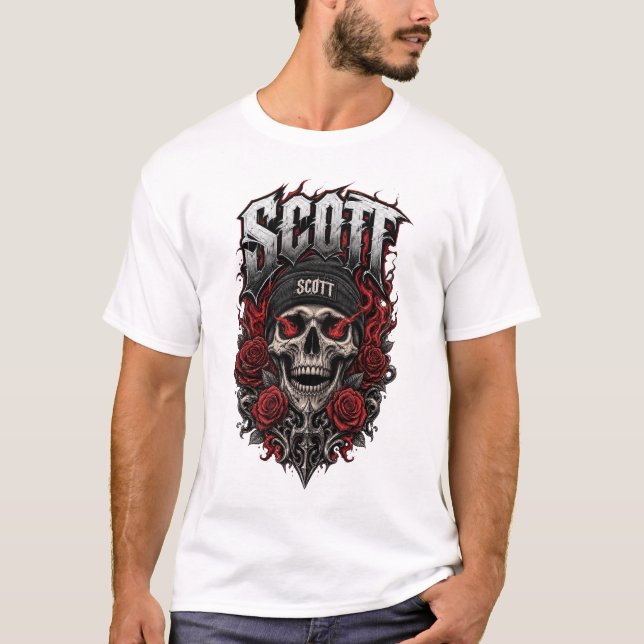 Scott Gothic Skull Personlig Namndesign T Shirt (Framsida)