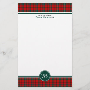 Scott Klan Tartan Red och Grönt Play Monogram Brevpapper