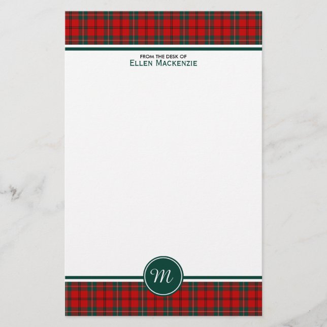 Scott Klan Tartan Red och Grönt Play Monogram Brevpapper (Framsida)