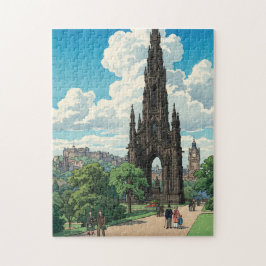 Scott Monument of Edinburgh Japanese Woodblock Pri Pussel