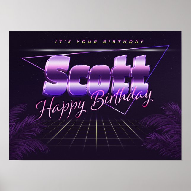 Scott Name Vorname lila retro Poster Geburtstag (Framsidan)