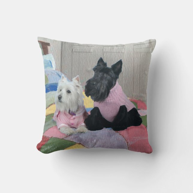 Scottie and Westie - Terrier Winter Pillow Kudde (Framsida)