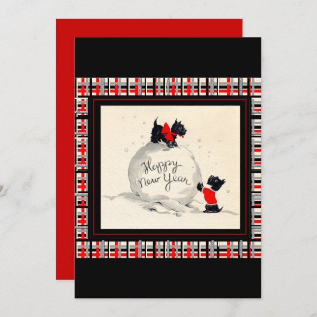 Scottie Dog New Years Invitation flat card Inbjudningar (Fram/baksida)