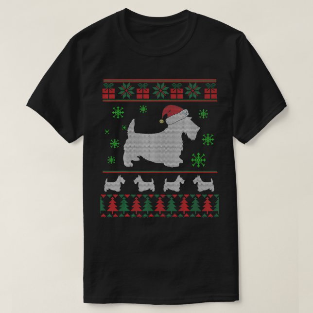 Scottie Dog Ugly Christmas Sweater Gift for Dog Lo T Shirt (Design framsida)