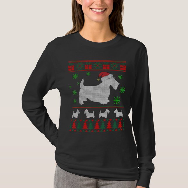 Scottie Dog Ugly Christmas Sweater T Shirt (Framsida)