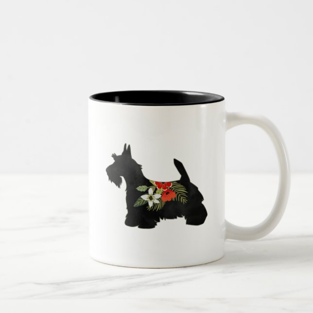 Scottie Hund aveln Boho Blommigt Silhouette Två-Tonad Mugg (Höger)