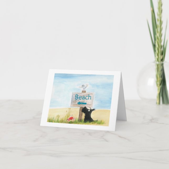 Scottie Hund 'Beach'-hälsningskort Kort (Framsida)