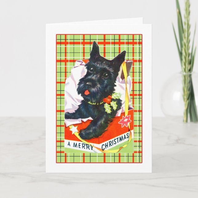 Scottie Hund God jul Card med plommon Helgkort (Framsida)
