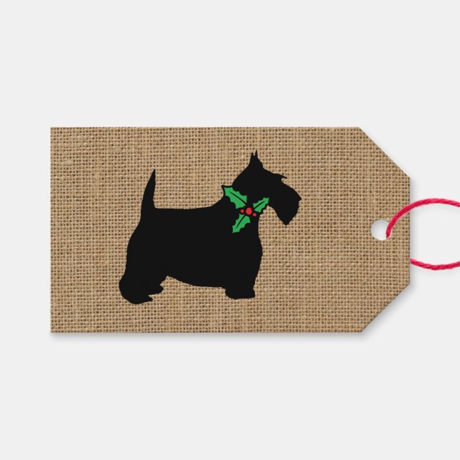 Scottie Hund Holly Burlap Presentetikett (Framsidan (Horisontell))