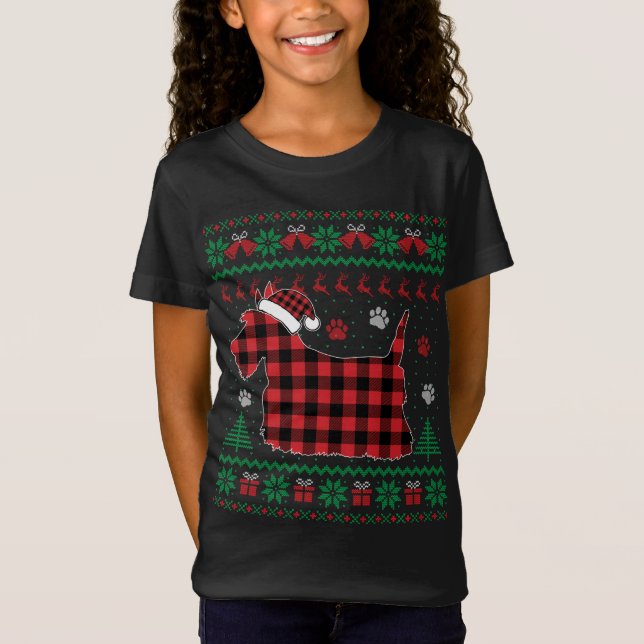 Scottie Hund jul Pajama Red Play Scottish Ug T Shirt (Framsida)