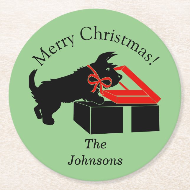 Scottie Hund jul Pappra Party Drink Coasters Underlägg Papper Rund (Framsidan)