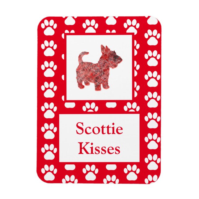 Scottie Hund Kisses Silhouette i Cute Red Grid Magnet (Vertikal)