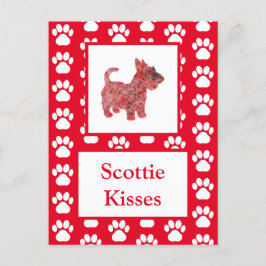 Scottie Hund Kisses Silhouette i Cute Red Grid Vykort
