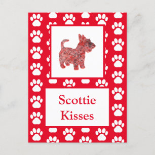 Scottie Hund Kisses Silhouette i Cute Red Grid Vykort