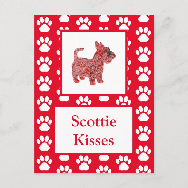 Scottie Hund Kisses Silhouette i Cute Red Grid Vykort (Framsida)