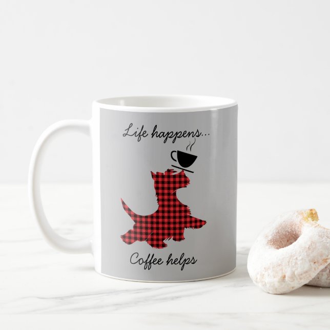 Scottie Hund Life Happens Coffee Helps Funny Mug Kaffemugg (Med munk)