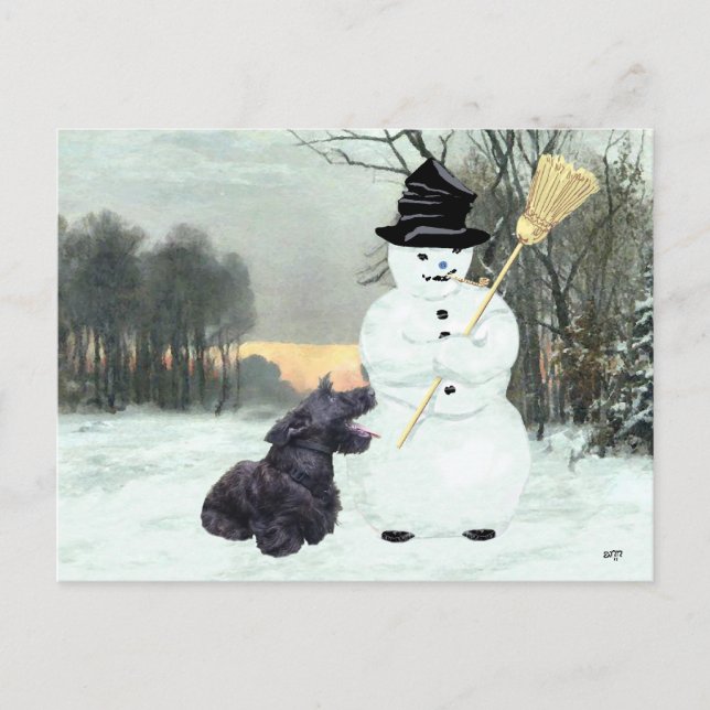 Scottie Hund och Snöman Vykort (Framsida)