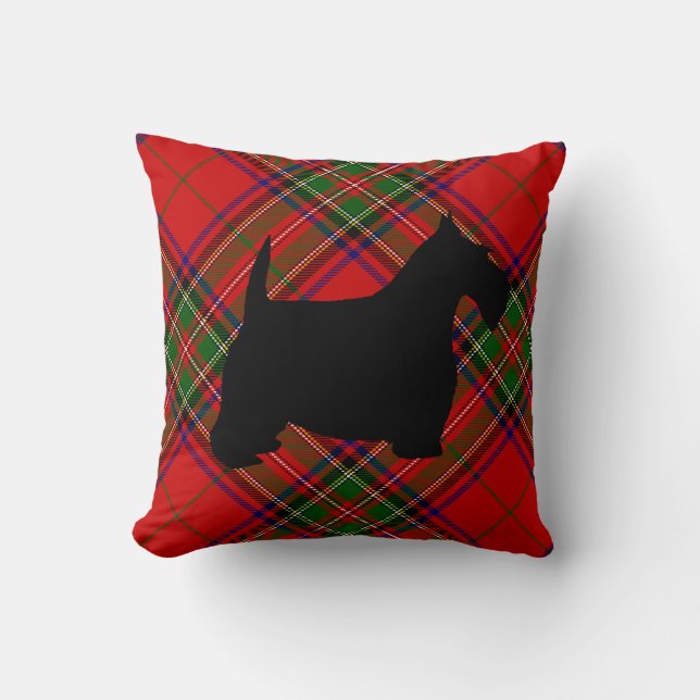 Scottie Hund på Plaid Kudde (Framsida)