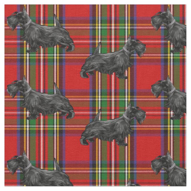 Scottie Hund på Red Scottish Tartan Tyg (Närbild)