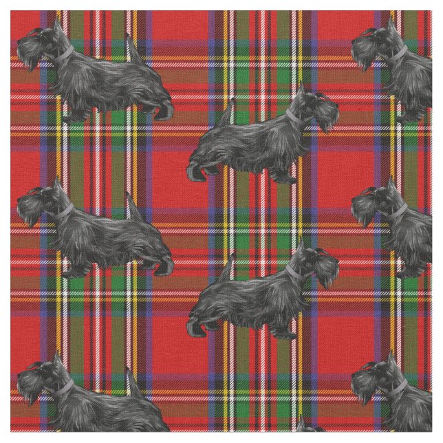 Scottie Hund på Red Scottish Tartan Tyg (Närbild)