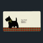 Scottie Hund Scotch Plade Julcute Fraktsedel<br><div class="desc">Black Scottish Terrier Hund med jul Holly collar med Scotch Tartan Play Helgdag Mönster. Perfekt för husdjursägare och djur älskare.</div>