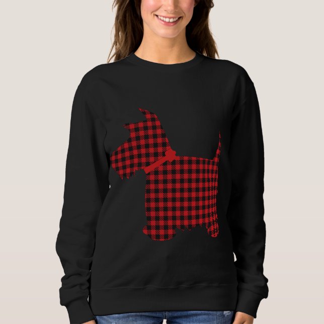 Scottie Hund Scottish Terrier Red Black Buffalo Pl T Shirt (Framsida)