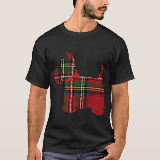 Scottie Hund Scottish Terrier Royal Stewart Tartan T Shirt (Framsida)