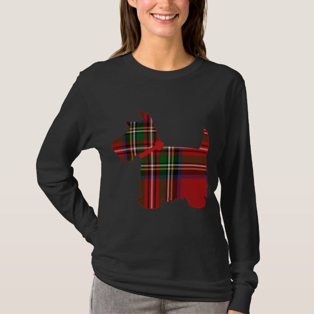 Scottie Hund Scottish Terrier Royal Stewart Tartan T Shirt (Framsida)