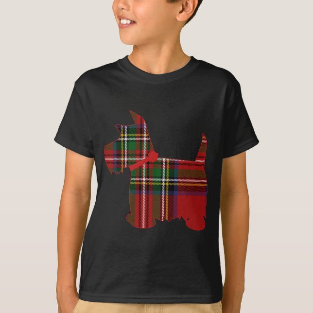 Scottie Hund Scottish Terrier Royal Stewart Tartan T Shirt (Framsida)
