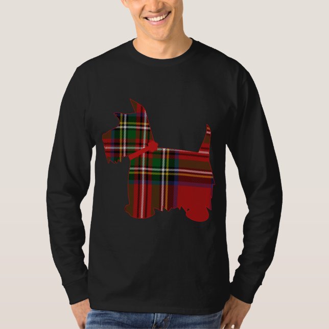 Scottie Hund Scottish Terrier Royal Stewart Tartan T Shirt (Framsida)