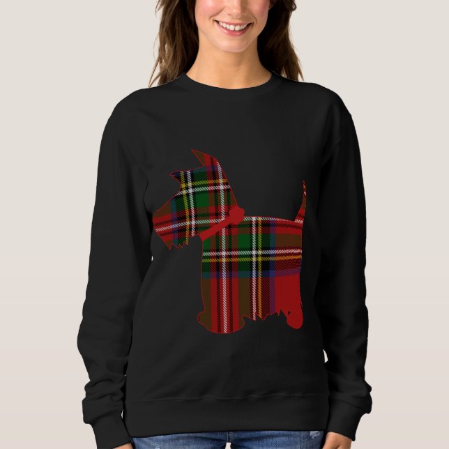 Scottie Hund Scottish Terrier Royal Stewart Tartan T Shirt (Framsida)