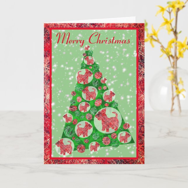 Scottie Hund Silhouette Julgran Dekoration Kort (Gul blomma)