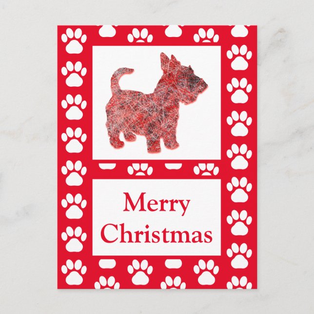 Scottie Hund Silhouette Red God jul Postcar Vykort (Framsida)