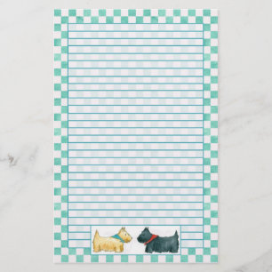 Scottie Hund Teal Grönt Watercolor Checks Lined Brevpapper