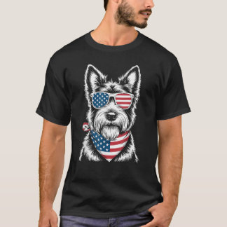 Scottie Hund USA Flag Solglasögon 4:e Juli T Shirt