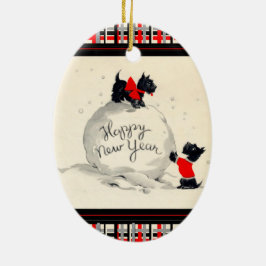 Scottie hundar gott nytt år julgransprydnad keramik