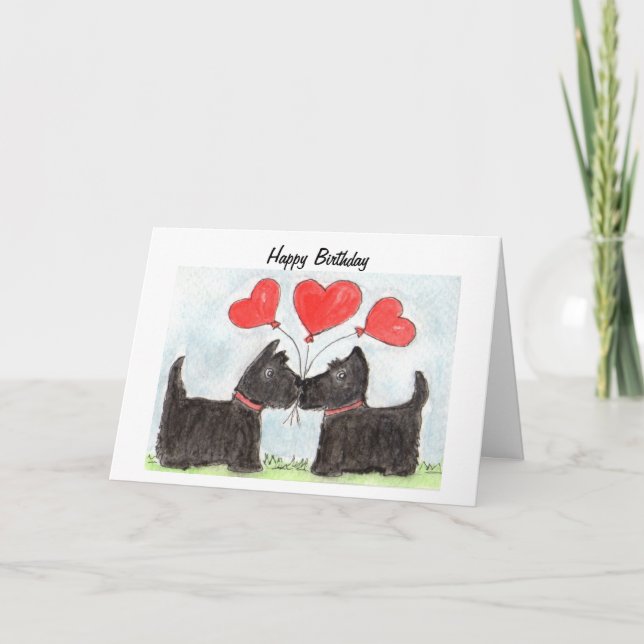 Scottie Hundar Scottish Terrier art Birthday Card Kort (Framsida)