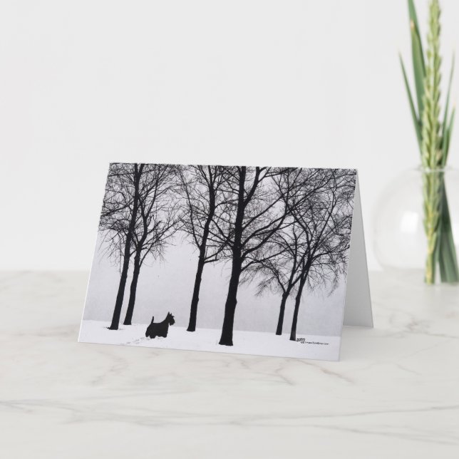 Scottie i snöiga skogar helgkort (Framsida)