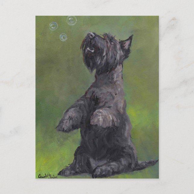 "Scottie Kärlek Bubbles" Hund Art Postcard Vykort (Framsida)