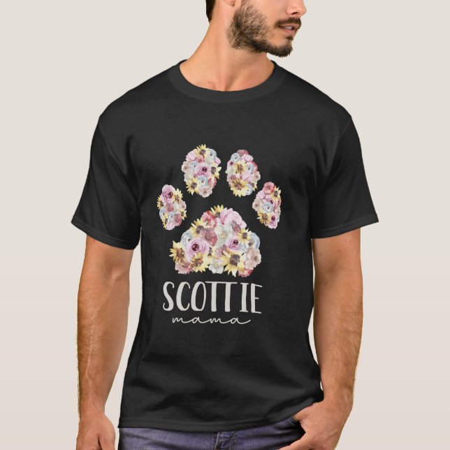 Scottie Mamma Blommigt Hund Tass Scottish Terrier  T Shirt (Framsida)