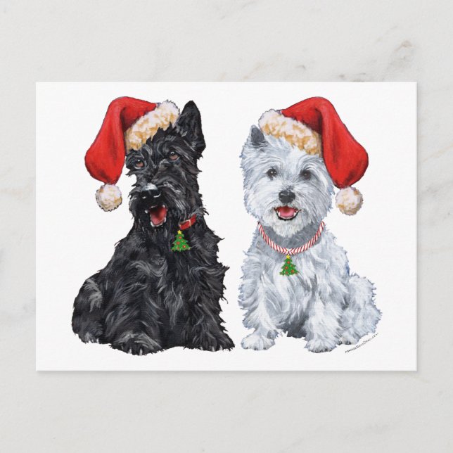 Scottie och Westie carolerar Vykort (Framsida)